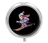 Skiing Skull Winter Sports Pill Case Travel Medicine Organizer Box