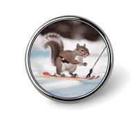 Skiing Squirrel Round Badge 25mm/1 Inch Metal Buttons Round Badge Pin Button Parts Classic Pin Holders Buttons for Shirts Clothes Individualistic Brooch