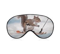 Skiing Squirrel Sleep Mask for Women Men Side Sleeper Eye Cover with Adjustable Strap Soft Breathable Blackout Mask Slip-Free Deep Sleeping Travel Essentials