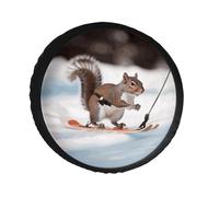 Skiing Squirrel Spare Tire Cover PVC Leather Spare Wheel Cover Dustproof Waterproof Jeep Tire Cover for 28inch Camper, RV Trailer, Truck, SUV Fit Diameter 28-34 Inch