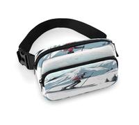 Skiing Theme Full Printed Fanny Pack,Zipper Belt Bag Cute Crossbody Bag Hip Bum Bag with Adjustable Strap