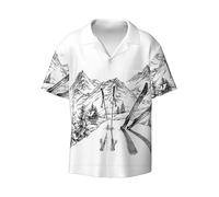 Skiing Theme Men's Hawaiian Shirt Short Sleeves Button Down Summer Beach Casual Shirts Black
