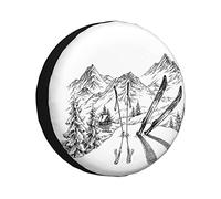 Skiing Theme Spare Tire Cover Weatherproof Wheel Tire Covers Fit Trailer Rv and Many Vehicle,14",15",16",17"