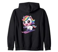 Skiing Unicorn Rainbow Winter Snow Cute Kawaii Zip Hoodie