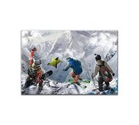 Skiing Wall Art Print Contemporary Extreme Sports Skiing Canvas Poster Snowboarding Picture Snow Mountain Landscape Painting for Living Room Office Bedroom Home Decor (Unframe, 16"x24"(40x60cm))
