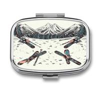 Skiing with Gear Set Cute Travel Pill Organizer Compact and Portable Pill Box,Pill Case for Travel Essentials for Pocket Purse