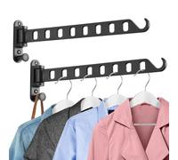 SKIKEN Swing Arm Clothes Hanger Rack Wall Mount, Laundry Room Drying Rack with Swing Arm, 8 Holes, 180° Rotation, Sturdy Aluminum (2-Pack, Black)