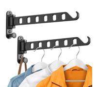 SKIKEN Wall Mounted Clothes Hanger with Swing Arm, Laundry Room Drying Rack, Swing Away Valet Hook, Foldable 180°Rotation, Sturdy Hanging, Solid Aluminum (2-Pack, Black)
