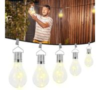 SKIKHN 5pcs Solar Light Bulbs, Solar Bulb Lights Outdoor Garden, Hanging Ball Lights with Clip, IP65 Waterproof Outdoor Light Bulbs, Solar Powered, for Tent, Garden, Party, Yard