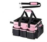 SKIKHN Cleaning Caddy Organizer with Handle, Large Multi-Compartment Cleaning Tote Bag 5 Internal Pockets, Oxford Cleaner Caddy Organizer with Adjustable Shoulder Strap for Cleaning Supplies, Garden