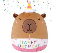 SKIKHN Happy Birthday Stuffed Animal,30cm Capybara Plush Birthday Hat,Capybara Cuddly Toy,Huggable Plush Toy & Comfy Pillow,Cute Birthdays Plushies Kawaii,Birthdays Gift for Children, Boys, Girls