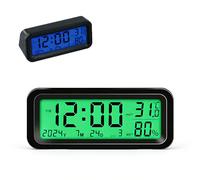SKIKHN Mini Digital Clock for Car Dashboard,Luminous Car Dashboard Battery Clock,Solar Powered Clocks,Date Temperature Humidity Display,Automatic Backlight,Tiny Digital Clocks for Vehicle,Cars