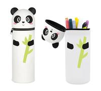 SKIKHN Panda Pencil Case, Kawaii 2-in-1 School Pencil Case Made of Soft Silicone, Cartoon Stand Up Pencil Case, Pencil Case Zip, for School, Home, Office Supplies, Bamboo Panda, black, white, 6.86 x