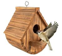 SKIKHN Wooden Bird House, Outdoor Hanging Birdhouse for Small Wild Birds, Bird Nesting Box for Any Size Garden Outdoors Tree, Nest Box Bird House for Robin Finch Throstle or Medium Size Birds