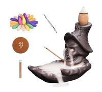SKILBEAIA Skull Incense Burner Holder - Unique Purple Clay Backflow Waterfall Incense Burner with 15 Cones for Halloween, Aromatherapy, Home/Office Decor