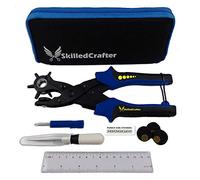 Skilled Crafter Leather Belt Puncher with Case. Heavy Duty Revolving Punch With 6 Round Hole Sizes to Choose From. Includes Useful Accessories. Professional Quality Set + Exceptional 2 Year Warranty