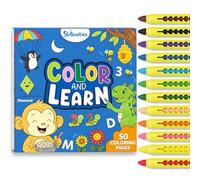 Skillmatics Colour & Learn Activity Book - Letters, Numbers, Phonics & Shapes, 12 Retractable Mess-Free Crayons & 50 Pages, Educational Gift for Toddlers and Preschoolers Ages 3, 4, 5, 6