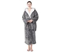 Skilydia Women's robes hooded winter warm with pockets plush soft robes Cozy Spa Lounge wear ladies plush full length (Large, Gray)