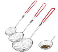 Skimmer Spoon Set Draining Stainless Steel 3 Piece for Kitchen | Rubber Coated Handle, Smooth Finish, Seafood and Broccoli Use, Safer Hot Oil Handling, Fast Draining