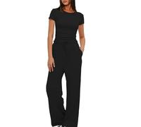 Skims Lounge Set Women Ladies Leisure Wear Sets Women Lounge Sets Y2K Short Sleeve Tops & Drawstring Wide Leg Trousers Womens Two Piece Loungewear Sets Co Ord Sets for Women Going Out Tracksuits