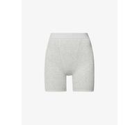 Skims Womens Light Heather Grey Ribbed High-rise Stretch-cotton Boxer Shorts Xs