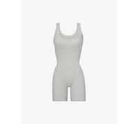 Skims Womens Light Heather Grey Slim-fit Ribbed Stretch-cotton Playsuit L