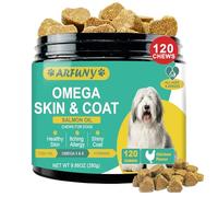 Skin & Coat Supplement for Dogs - Salmon Oil for Pets 120 Chews - Itchy Skin Relief - Omega 3 Fish Oil, Anti Shedding Supplement, Rich in EPA & DHA Fatty Acids - Chicken Flavour
