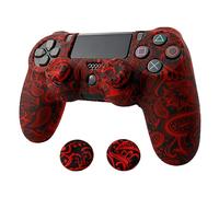 Skin for Ps4 Controller, Anti-Slip Silicone Shell Cover Case with 2pcs Thumb Grip Caps for PS4/ Slim/Pro Dualshock 4 Controller Wireless Gamepad (red&Black Flowers)