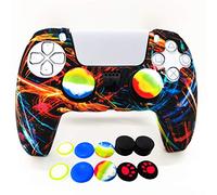 Skin for PS5 Controller Grips, Silicone Case Cover for PlayStation 5 Anti-Slip Protector with 10pcs Thumb Joysticks Caps (Fireworks)