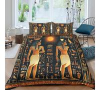 Skin-Friendly 3D Microfiber Ancient Egyptian gods Duvet Cover Set All Season Bedding Set w/ Pillowcases Mythical Style Comforter Cover Easy Care, Washable for Bedroom Decor Super king（260x220cm）