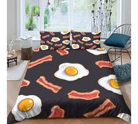 Skin Friendly 3D Microfiber Fried eggs Duvet Cover All Season Bedding Set with Pillow Shams Cartoon breakfast style Comforter Cover Breathable Machine Washable for Teens Adults Single（140x200cm）