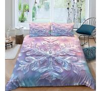 Skin Friendly 3D Microfiber Snowflake design Duvet Cover All Season Bedding Set with Pillow Shams Winter crystal art Comforter Cover Breathable Machine Washable for Teens Adults Single（140x200cm）