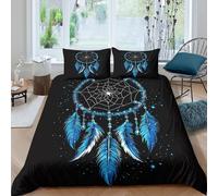 Skin-Friendly 3D Print Microfibre Blue dreamcatcher Duvet Cover Easy Care Bedding Set w/Pillowcases Native tribal art Comforter Cover All Season Breathable Washable for Couples Double（200x200cm）
