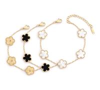 (Skin-Friendly&Fade-Resistant) 18K Gold Plated Bracelets Set for Women (Double Sided) Four Leaf Clover Cute Trendy Lucky Bracelet (Adjustable) Gold Jewelry for Women Birthdays Holidays Gifts 3pcs