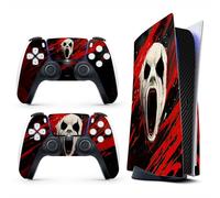Skin Sticker for Game Console 5 Cover - Horror Face, Compatible with Both Disc Edition & Digital Edition (not Slim Ver) - 2 Controller Skins & Console Skin - No Bubble, Full Protection, Removable