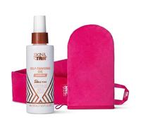 SKIN & TAN Tan & Tone Self Tanning Oil Medium Bundle - Firming, No-Rinse Formula 145ml + Application Mitt & Back Applicator