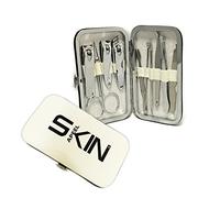 Skinapeel Luxury 10pc Travel Manicure, Pedicure and Grooming Kit- Includes Stainless Steel Nail Clippers, Scissors, Ear Picker, Tweezers, Nail File and Blackhead Remover- Presented In Beautiful White Faux Leather Case