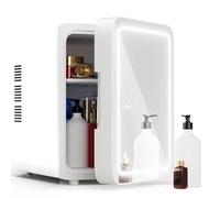 Skincare Beauty Fridge With Dimmable LED Mirror, 4 L Makeup Mini Refrigerator for Bedroom,Cosmetics, SkinCare, Cooler & Warmer,for Car, Office and Food (White)