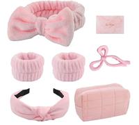 Skincare Face Wash Spa Headband And Wristband Set Top Knotted Headbands Claw Clips Butterfly Hair Accessories Quilted Makeup Bag Blank Cards Gifts For Women And Teen Girl Gifts Trendy Stuff Pink