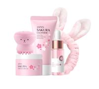 Skincare Gift Set for Women & Teen Girls - Sakura SkinCare Set with Foaming Cleanser, Smoothing Serum, Hydrating Cream, Skin Care Gift for Her