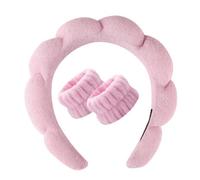 Skincare Headband for Washing Face, Makeup/Spa Headband for Women Girls, Cute Sponge & Terry Towel Cloth Fabric Headbands Wristband Sets for Face Washing, Makeup Removal, Shower, Facial Mask (Pink)
