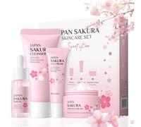 Skincare Set Gifts For Teenage Girls-Sakura Skin Care Sets & Kits With Cleanser Face Serum,Eye Cream,Essence Cream For Blackheads Hydrate Moisturize-Face Exfoliator-Christmas Gifts For Women 4pcs