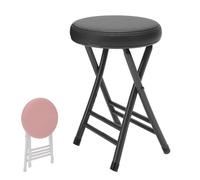 SKINCATE 20" Home Folding Stool Collapsible Padded Bar Stool Round Kitchen Stools No Back Portable Breakfast Chairs PU Leather For Kitchen Breakfast Cafe(Black)