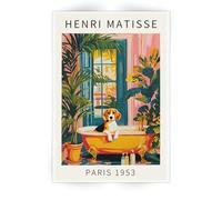 SKINGE Funny Dog Bathroom Wall Art Henri Matisse Room Aesthetics Retro Pink Decor Beagle In Bathtub Canvas Painting Print Artworks Animal Bathroom Art Aesthetics Pictures 12x18 inch Unframed