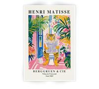 SKINGE Funny Tiger Bathroom Wall Art Henri Matisse Room Aesthetics Retro Pink Decor Tiger on Toilet Canvas Painting Print Artworks Animal Bathroom Art Aesthetics Pictures 16x24 inch Unframed