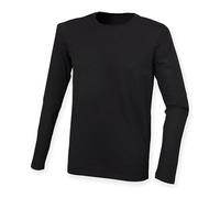 Skinni Fit Men s Long Sleeved Stretch T-Shirt SF124 (L, Black)