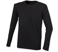 Skinni Fit Men's Long Sleeved Stretch T-Shirt SF124 (M, Black)