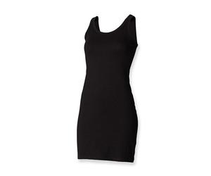 Skinnifit SK104 Ladies Extra Long Stretch Vest Tank Dress (XL, Black)
