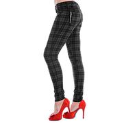 Skinny Check Tartan Trousers Women Punk Emo Checked Pants Alternative Fashion, Grey, 2XL