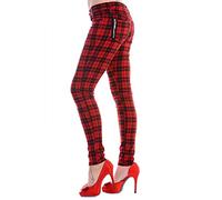 Skinny Check Tartan Trousers Women Punk Emo Checked Pants Alternative Fashion, Red, XL